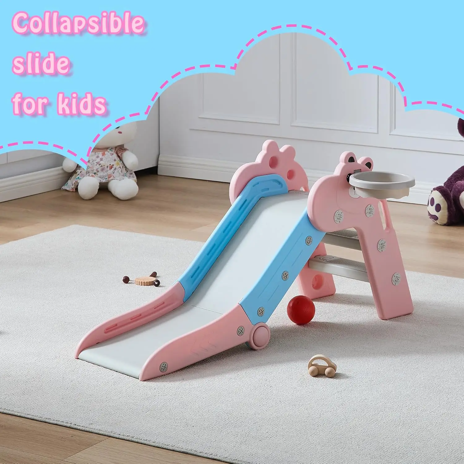 Kleinkind-Rutsche, faltbare Rutsche für Kinder, Indoor-Baby-Rutschen aus Kunststoff, Spielset mit Basketballkorb und Ball
