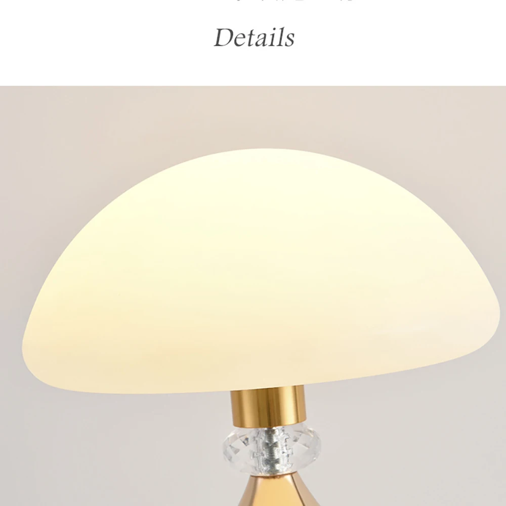 Bedroom bedside lamp with unlimited dimming mushroom table lamp, living room decoration crystal lamp