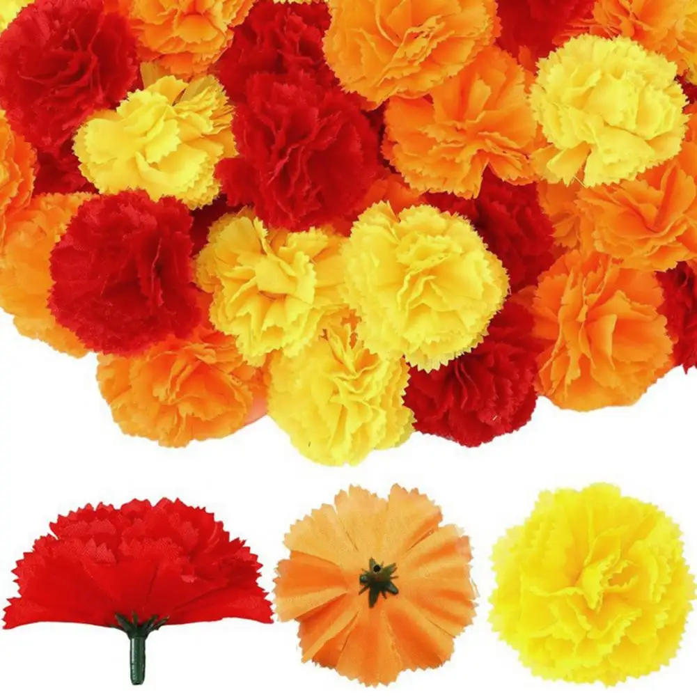 20 Pcs Simulated Marigold Flowers Faux Silk Marigolds With Stems Artificial Marigolds For Dia De Los Muertos Diwali Home Decor