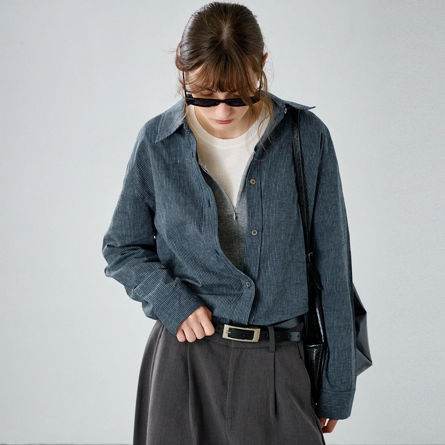 Striped Loose Fit Shirt with Elegant and Graceful Style Regular Length Stripe Pattern Regular Sleeve Plaid Autumn Women Blouse