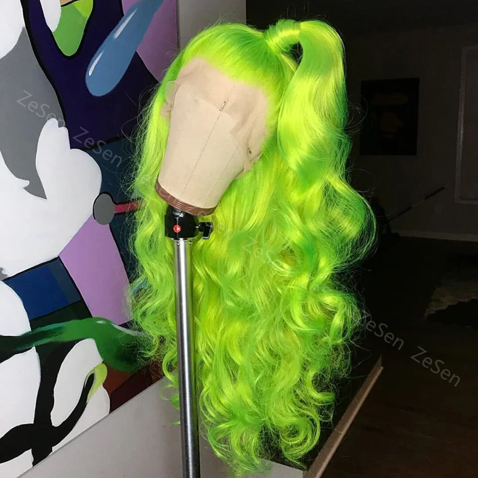 Vrouwen Lange Golf Lace Front Pruik Haar Synthetische Natuurlijke Cosplay Party Neon Groen Hittebestendige Dagelijks Natuurlijke Haarlijn Pruiken