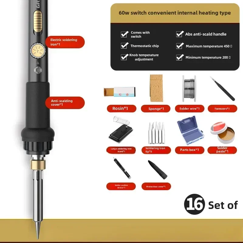 Kit de ferro de solda elétrico profissional 220V com interruptor para reparos e soldagem doméstica