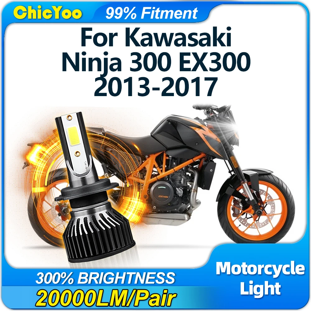 6000K Белая мотоциклетная светодиодная фара 20000LM CSP Chips Moto Light 12V для Kawasaki Ninja 300 EX300 2013 2014 2015 2016 2017