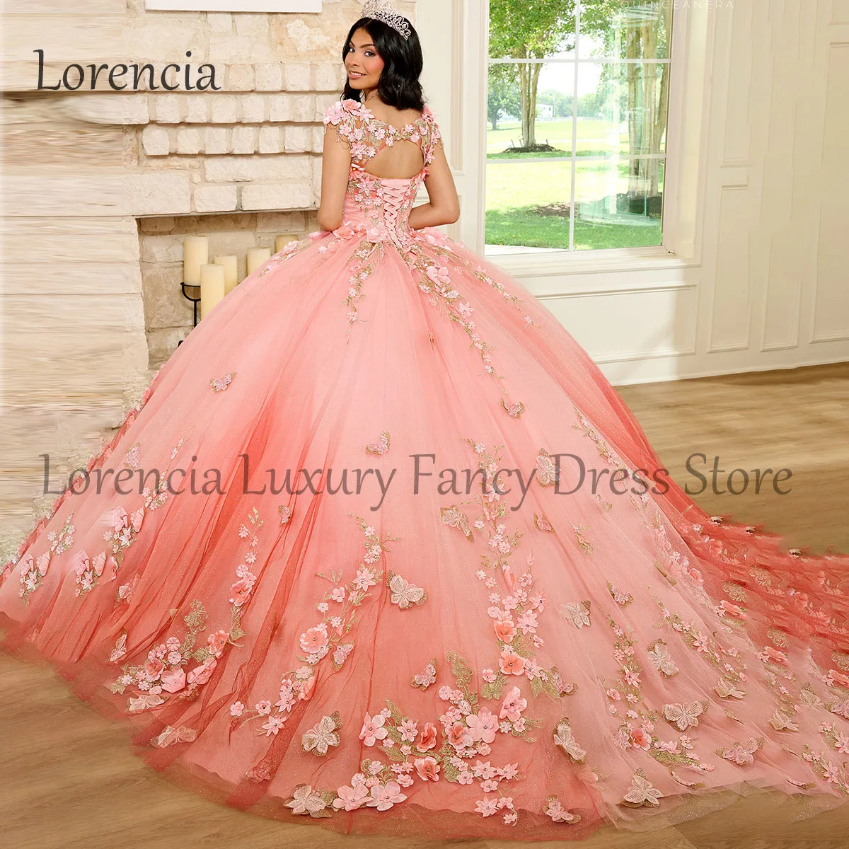 Vestido De quinceañera De princesa, dulce vestido De baile 16, espalda abierta, flores 3D, apliques De lujo con cuentas, Formal, 2024