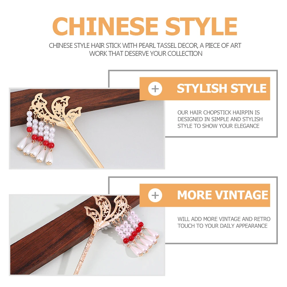 

2 Pcs Hair Accessories Stick Floral Fork Chopstick Headdress Bun Holder Synthetic Pearls Tassel