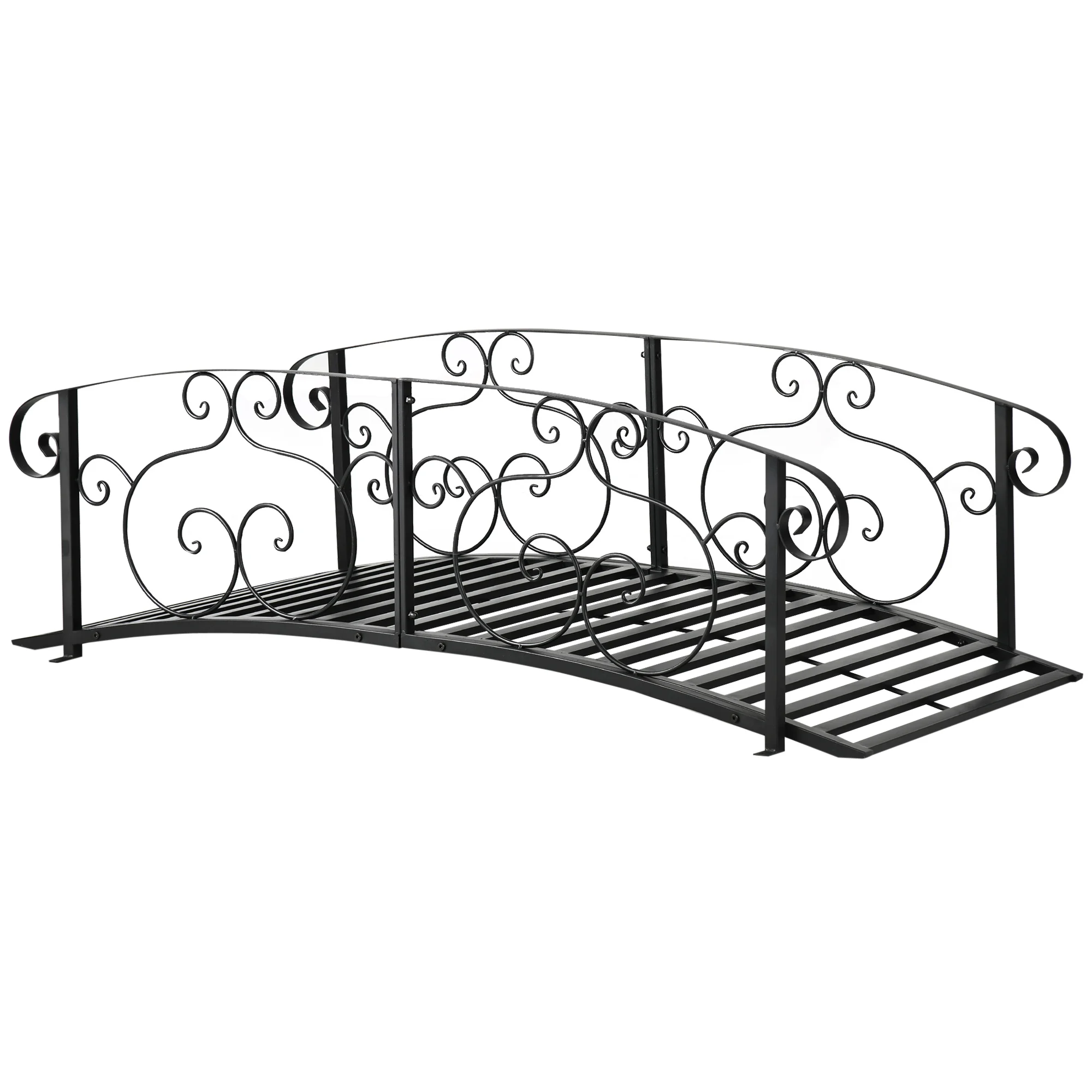 6FT Garden Bridge with Safety Rails Decorative Pond Bridge, Black