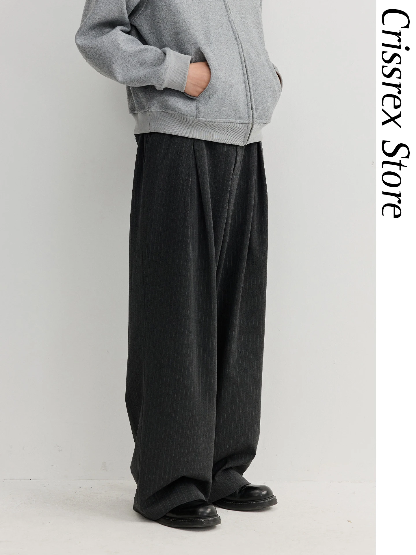 

Мужские брюки-палаццо VMCL с плиссировкой и эффектом разглаживания, прямые, повседневные, с полосатым узором, свободного кроя