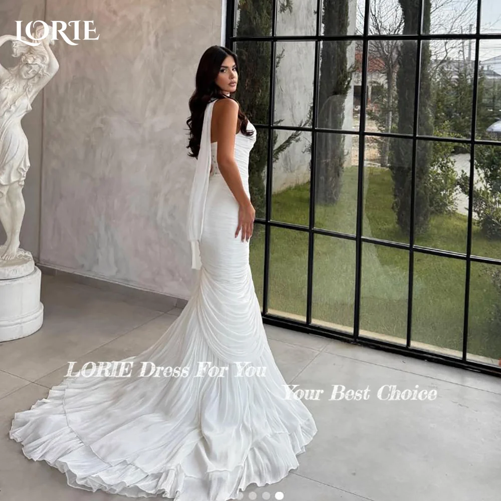 LORIE Plooien Zeemeermin Trouwjurken Arabië Bal Sweetheart Parels Bruidsjurk Prinses Bruid Jurk Aangepaste Eenvoudige Jurk