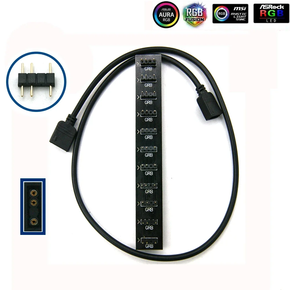 5-24V 3 Pin RGB Connector 1 To 1 2 3 4 5 3pin Wire Splitter Extension Cable for Computer Fan Motherboard AURA RGB LED Tape Light