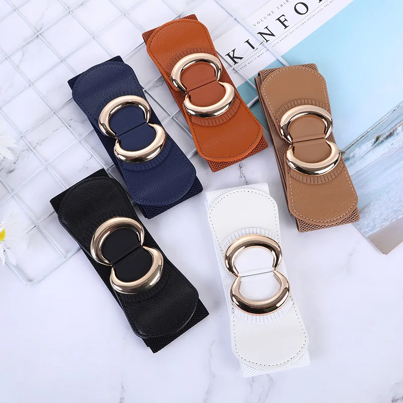 Korean-Style Women's Elastic Waist Belts in Various Styles Fashionable and Elegant Wide Down Jacket Belt with Inlaid Buckles