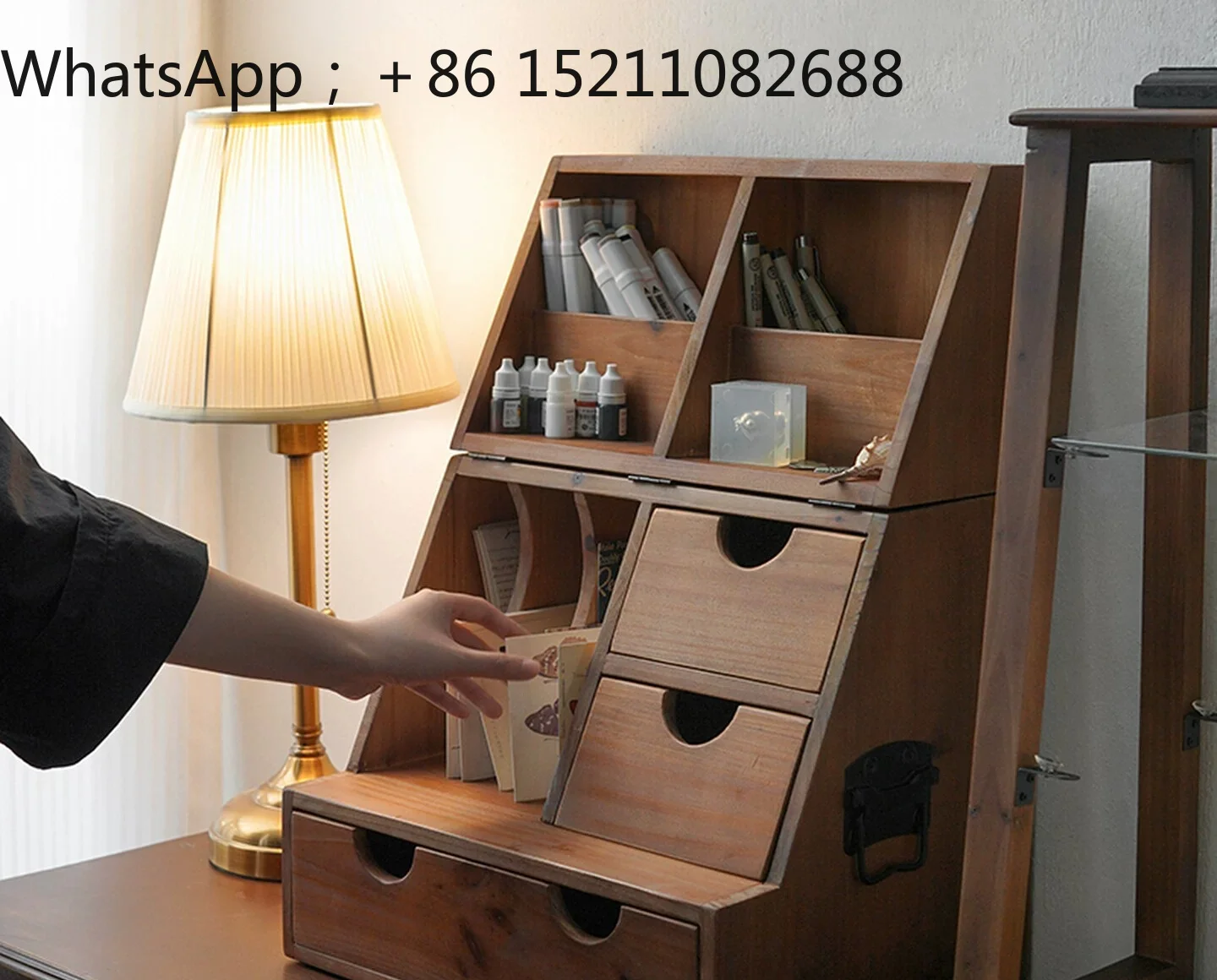 SCY retro desktop display cabinet sorting storage box solid wood multi-layer drawer rack