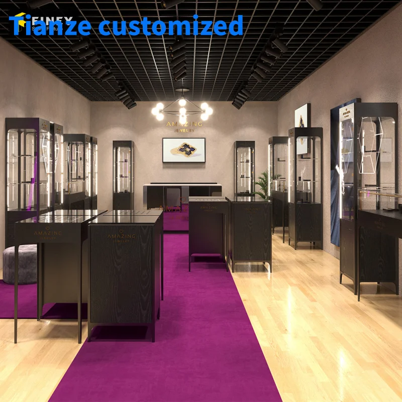 

(Customized) jewelry store showcase retail display pedestals bespoke jewellery shop furniture LED lights jewelry display cabinet