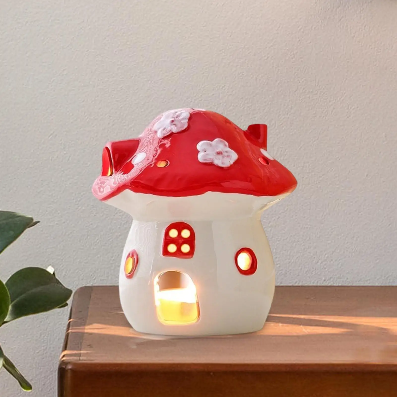 Creative Mushroom Ceramic Candlestick Aromatherapy Stove Cartoon Ornament Night Light Housewarming Gift for Girls