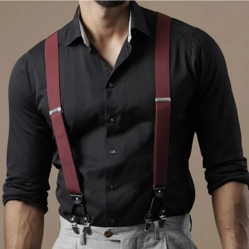 Szelki dla dorosłych Męskie szelki Vintage Casual Suspensorio Tirantes Pasek do spodni Prezent dla ojca/męża 6 klipsów 3,5 * 120 cm