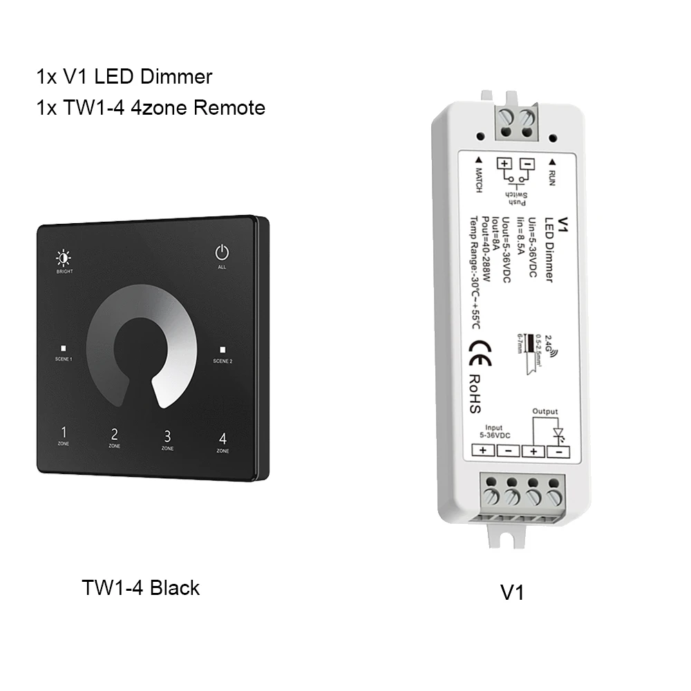 CENFAYA V1 LED-Dimmer 1 Kanal 5V 12V 24V 36V 4-Zonen-Einfarb-LED-Streifen-Dimmkit Wireless 2,4g HF-Fernbedienung Touch-Schalter Dimer 6