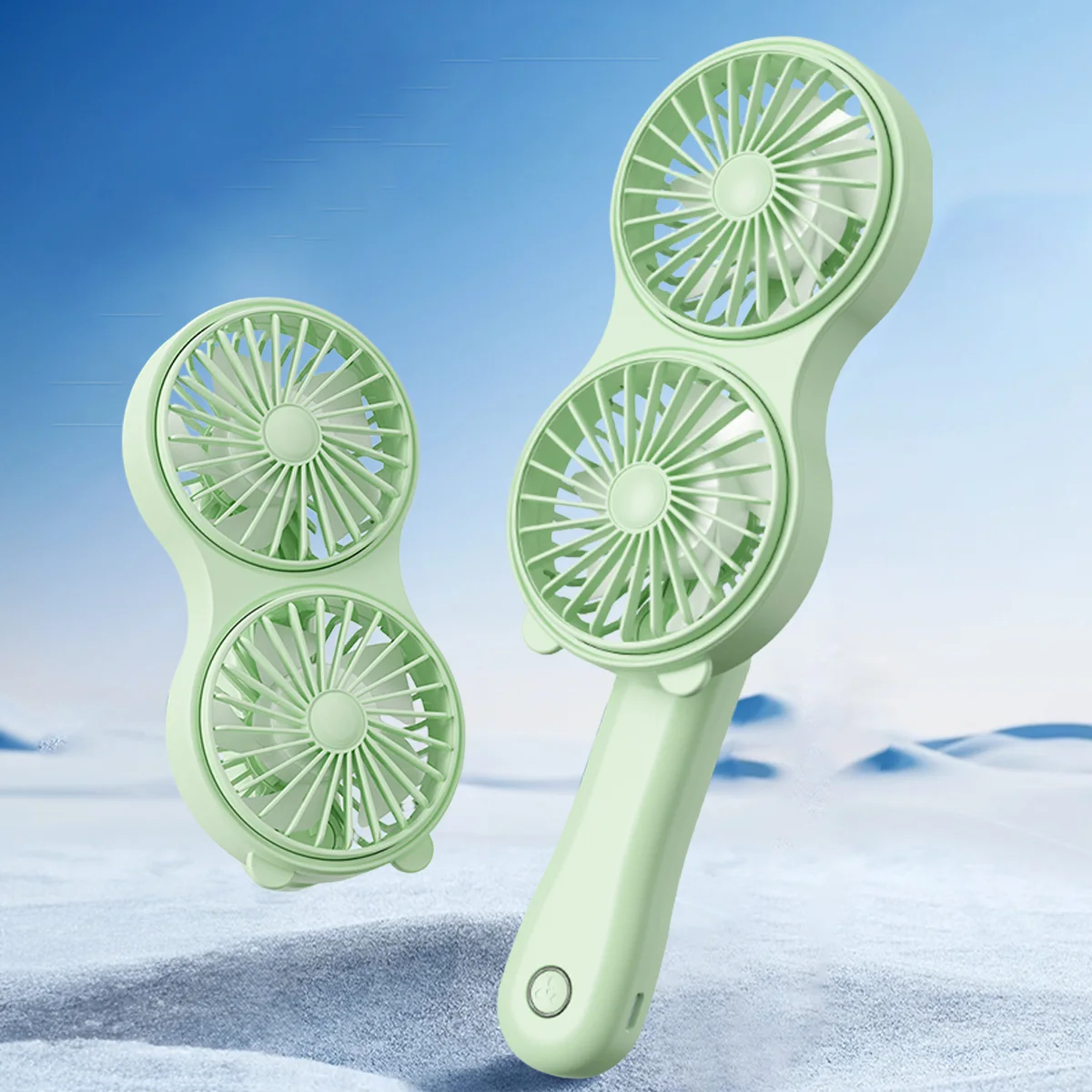 Double-Head Handheld Fan with Powerful Airflow 800mAh Foldable Mini Fan 3-Speed Transparent Blade Air Cooler for Office Travel