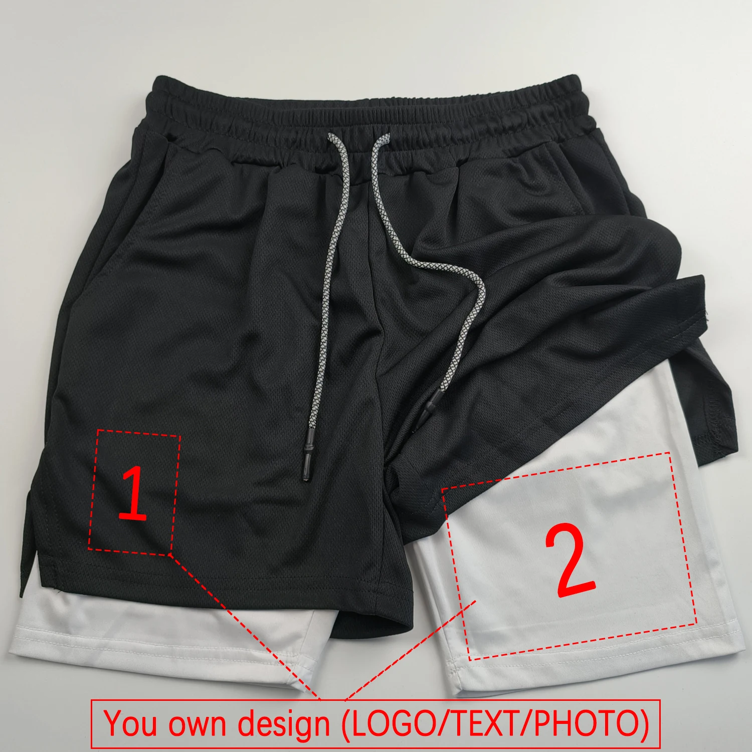 Op maat gemaakte sportshorts voor heren en dames Sneldrogend Dubbellaags 2-in-1 shorts Team op maat Exclusief maatwerk