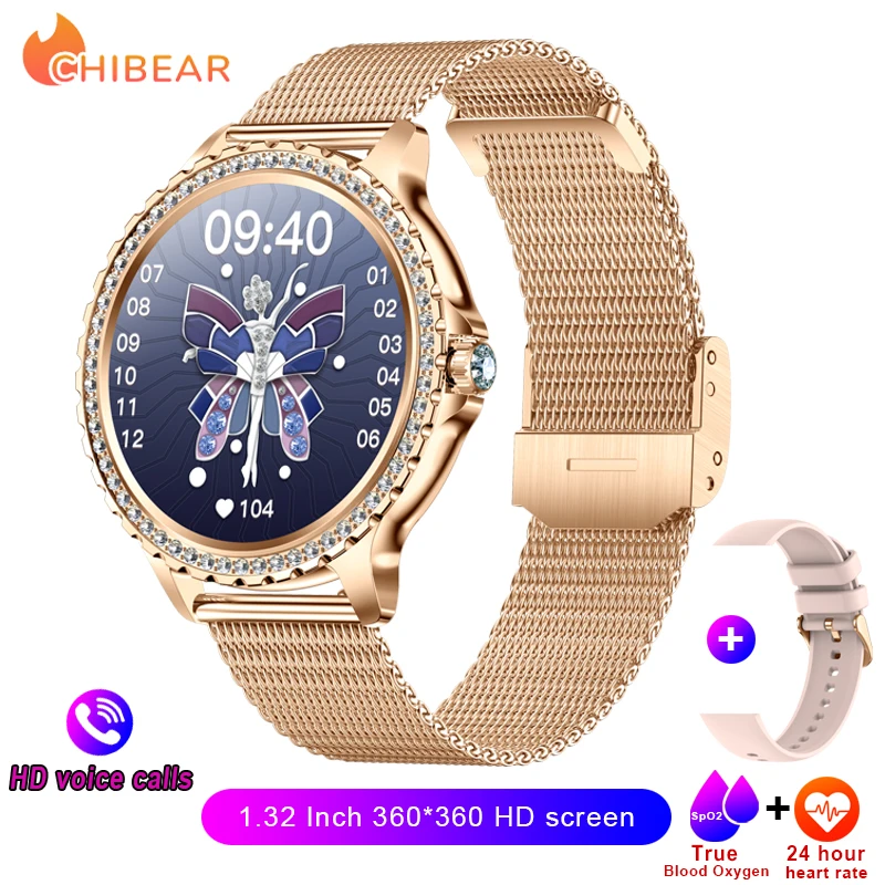 AMOLED-scherm Smart Watch Hartslag Bloed Zuurstof Mode Damesarmband 2023 Bluetooth Oproep Smartwatch Dames voor Android IOS