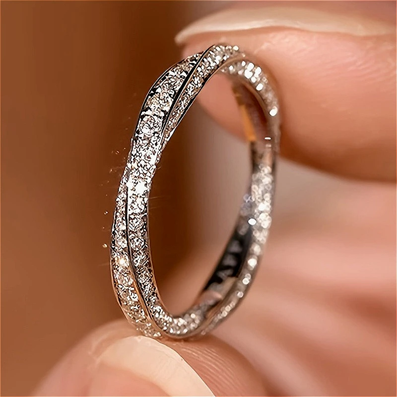 Modische, klassische Versprechensringe im Twist-Design für Paare, schlichter Stil, funkelnder synthetischer Zirkonia, Hochzeit, Verlobung, Schmuck, Geschenk