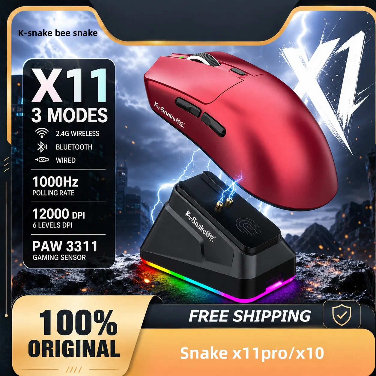 Tri-Mode Wireless Gaming Mouse Bluetooth 2.4G USB Rechargeable Lightweight Mouse for FPS Esports Gaming Laptop PC