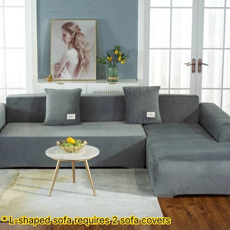 Soft Silver Fox Velvet Sofa Cover 1/2/3/4 Seater,Non-Slip Stretch Full Wrap Couch Slipcover,Machine Washable Furniture Protector