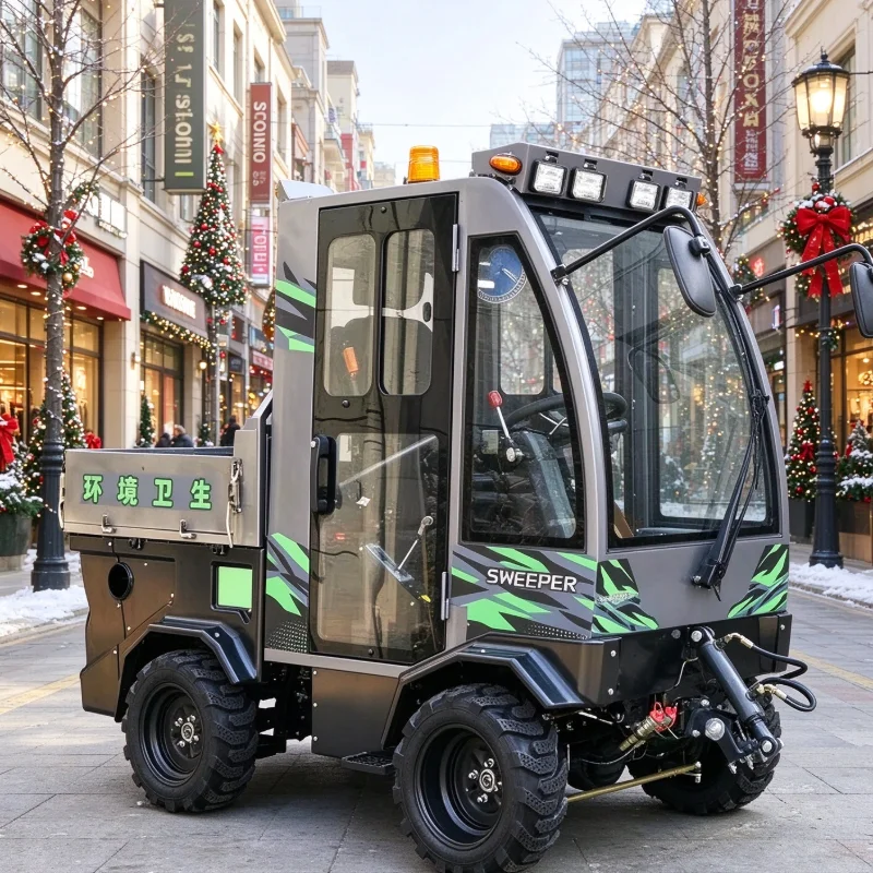 4WD Ride on Multifunctional Snow Cleaner, Full Enclosed Cabin, Snow Plow, Sweeper & Blower for Winter Road Maintenance