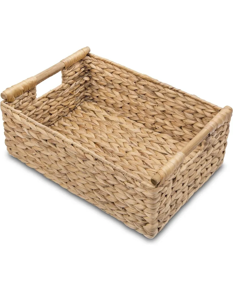 

Большая плетеная корзина Hyacinth 15.5x10.8x6.2 дюйма - прямоугольная, с деревянными ручками, органайзер для полок
