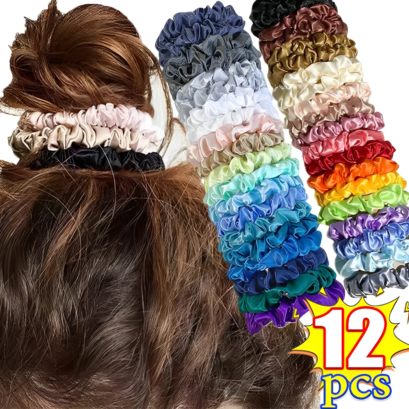 6/20pcs Woman Silk Hair Scrunchies Set Solid Color Rubber Band Set Girls Ponytail Holders Hair Ties Rings Girls Hair Accessories