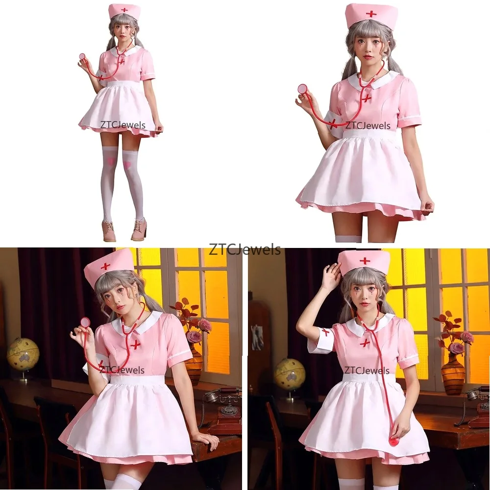 

Sexy Pink Nurse Cosplay Costume Women Halloween Carnival Maid Uniform Role Play Outfit