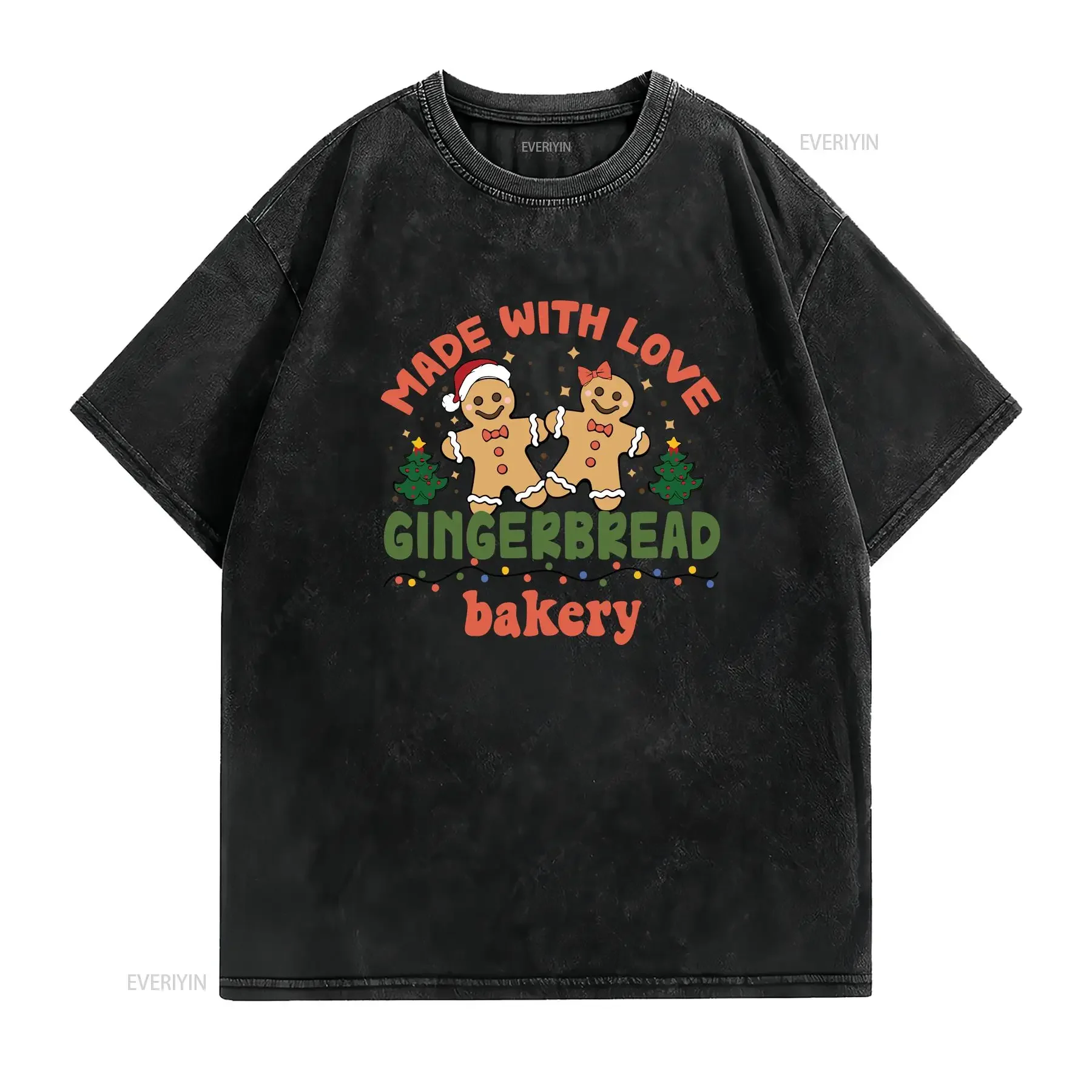 Made with Love Gingerbread Bakery Retro Vintage Print T Shirt Winter Wonderland Secret Santa Christmas Holiday vintage Washed