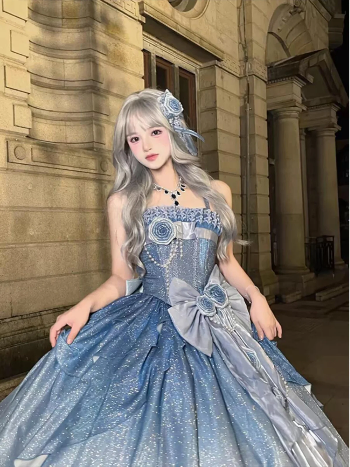 

Ele Blue Floral Wedding Dr Skirt Sle JSK Lolita Dr Sparkling Formal Gown Other Brand Anime Gng Cosplay Costume