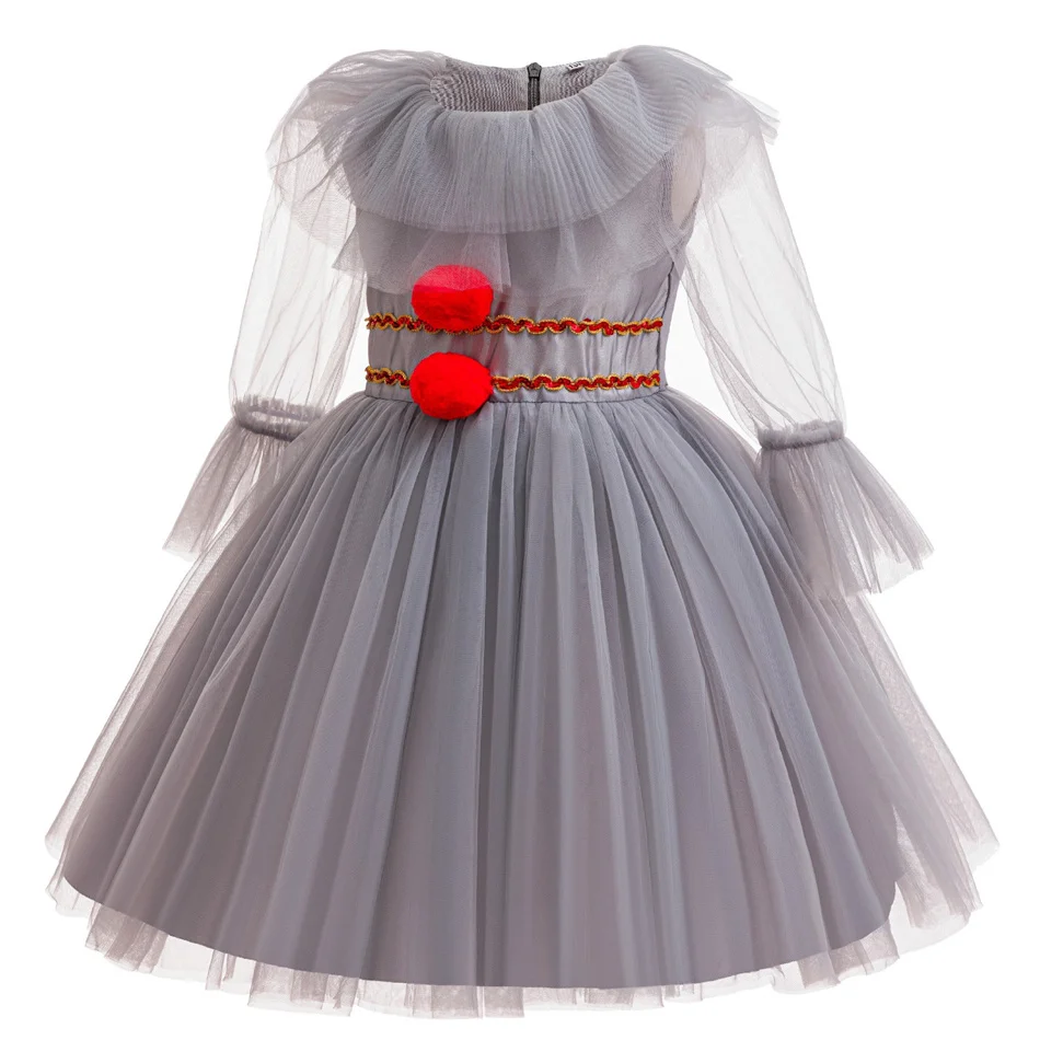 Children Clown Horror Movie Cosplay Halloween Theme Party Frock Kids Mesh Princess Dress Girl Performance Clothing Stage Costume
