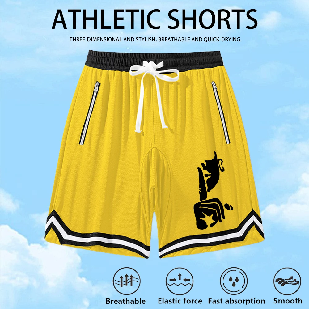 

Мужские баскетбольные шорты с принтом, летние дышащие спортивные шорты до колена с сетчатыми вставками и карманами на молнии, свободные тренировочные шорты