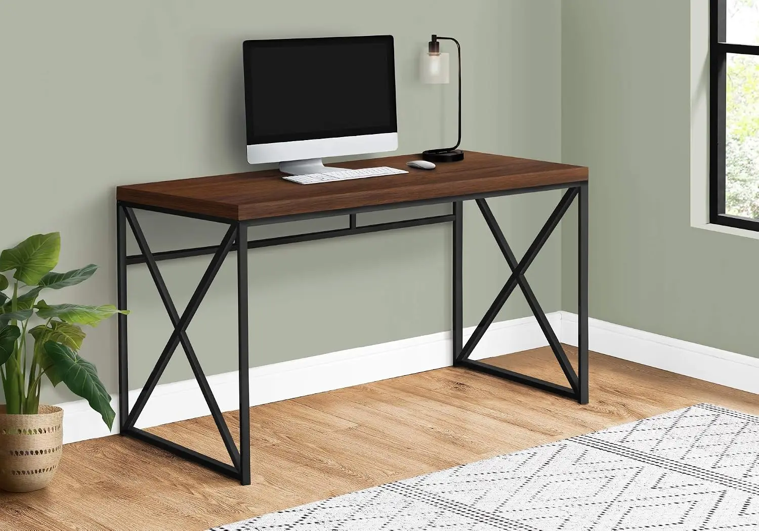Modern Industrial Writing Desk with Crisscross Metal Frame, 48
