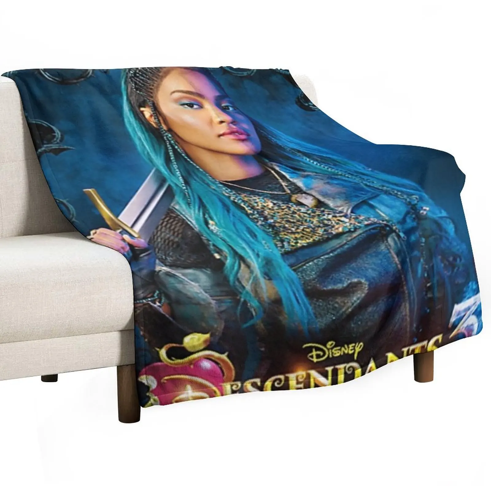 

Descendants 3 Uma Watch Your Back Throw Blanket Plaid on the sofa Travel Blankets