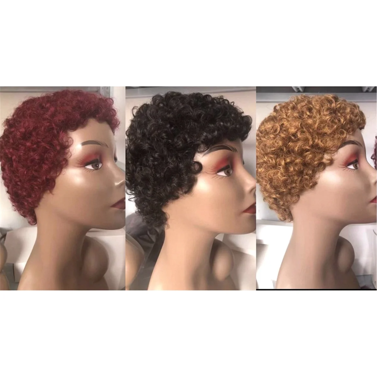 VENTO VOANDO-Pixie Cut Curto Curly Peruca de Cabelo Humano para Mulheres, Remy Hiar Brasileiro, Afro Curl, Barato