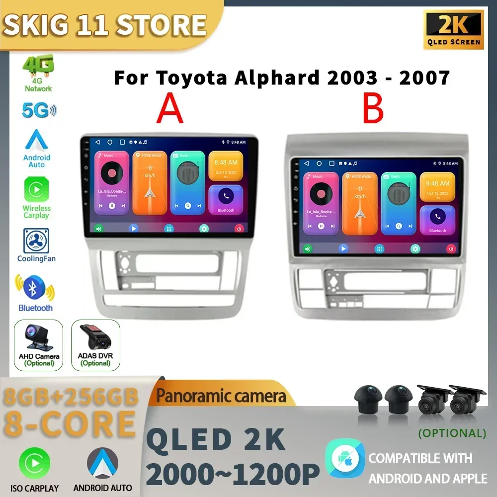 

Android Auto For Toyota Alphard 2002-2008 Car radio Stereo Unit Multimedia Android 13 Video Player 4G wifi GPS Wireless Carplay