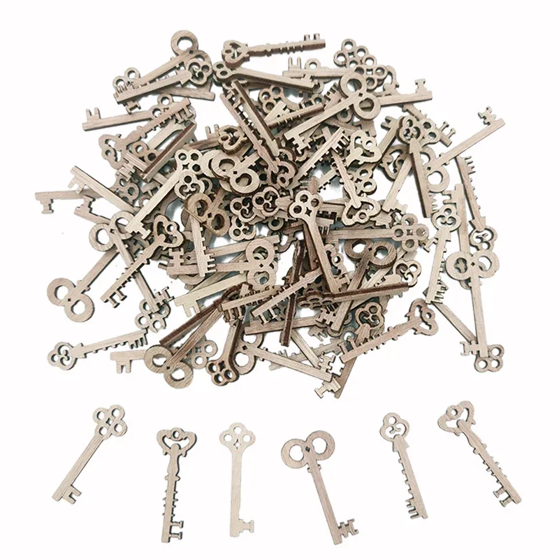 

50pcs Blank Wooden Vintage Keys Embellishment Keys Cards Bookmark Scrapbooks DIY Christmas Decoration