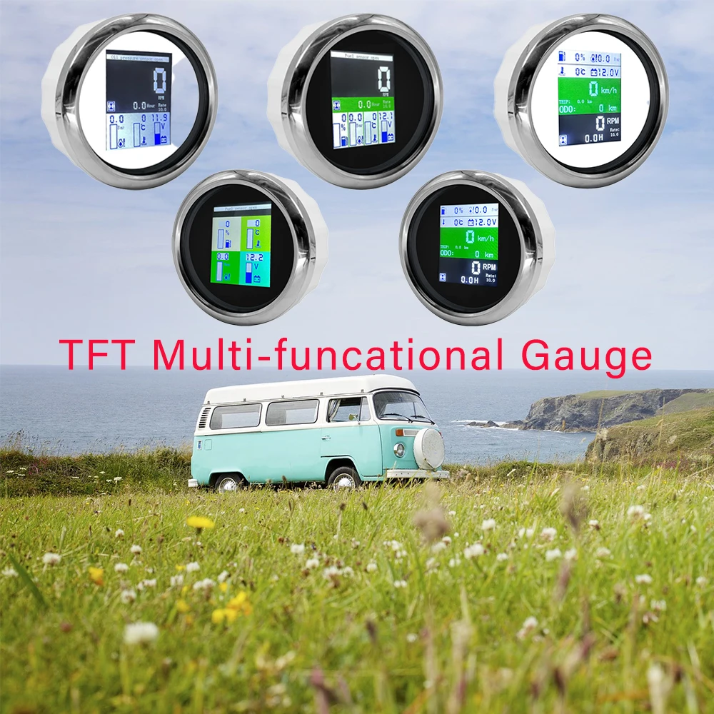 

RHAXEL 85mm 6in1 Multi-Functional GPS Speedometer Tachometer Voltmeter Oil Pressure Fuel Level Water Temp Gauge for Car Truck