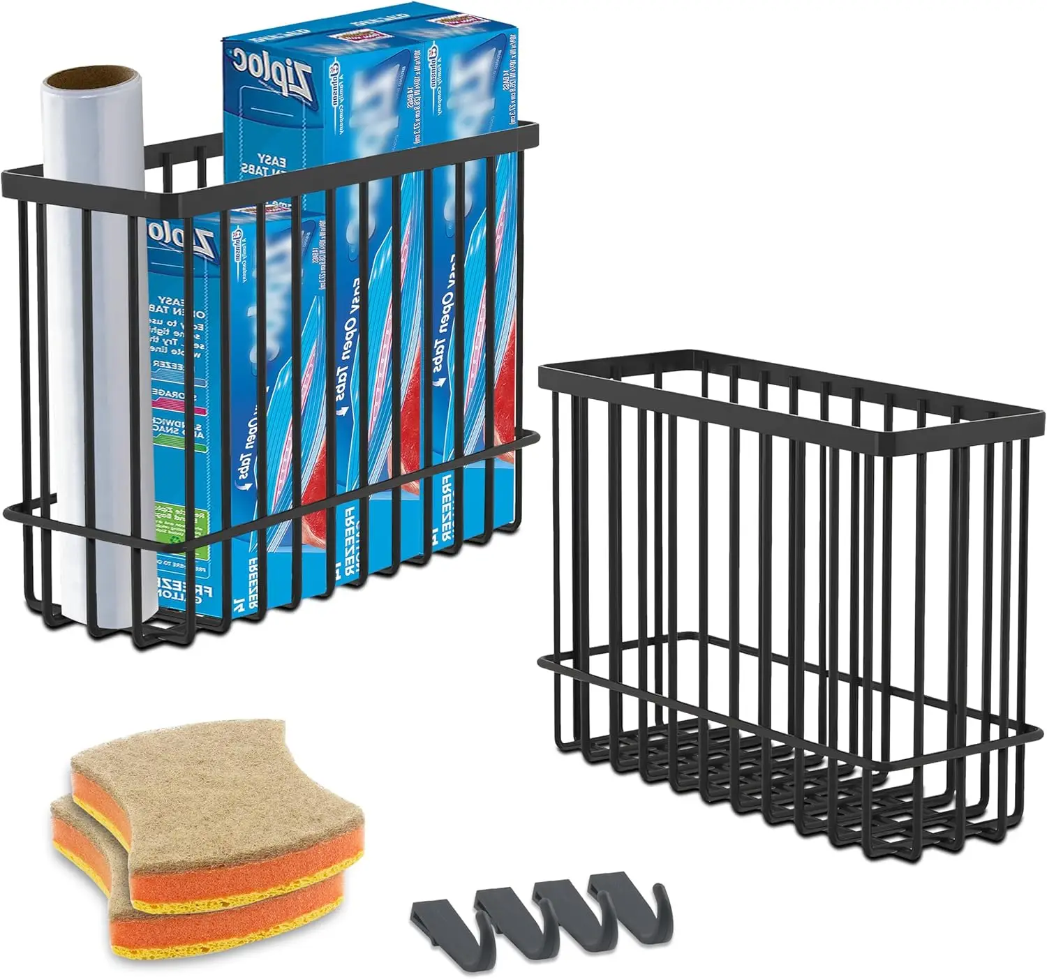 

Wall Organizer Baskets, Lid Organizers Inside Cabinet with 2 Caddy Adhesive, Cabinet Door Organizer with 2 Sponges, 4 Ho