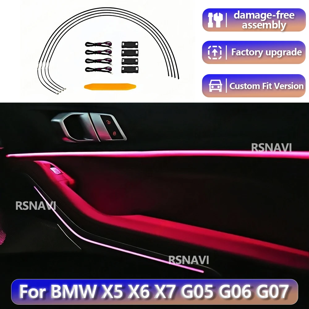 RGB color streamer For BMW X5 X6 X7 G05 G06 G07 2018+ 4 Doors Ambient Lights LED Atmosphere Lamp Decorative Strips Interior