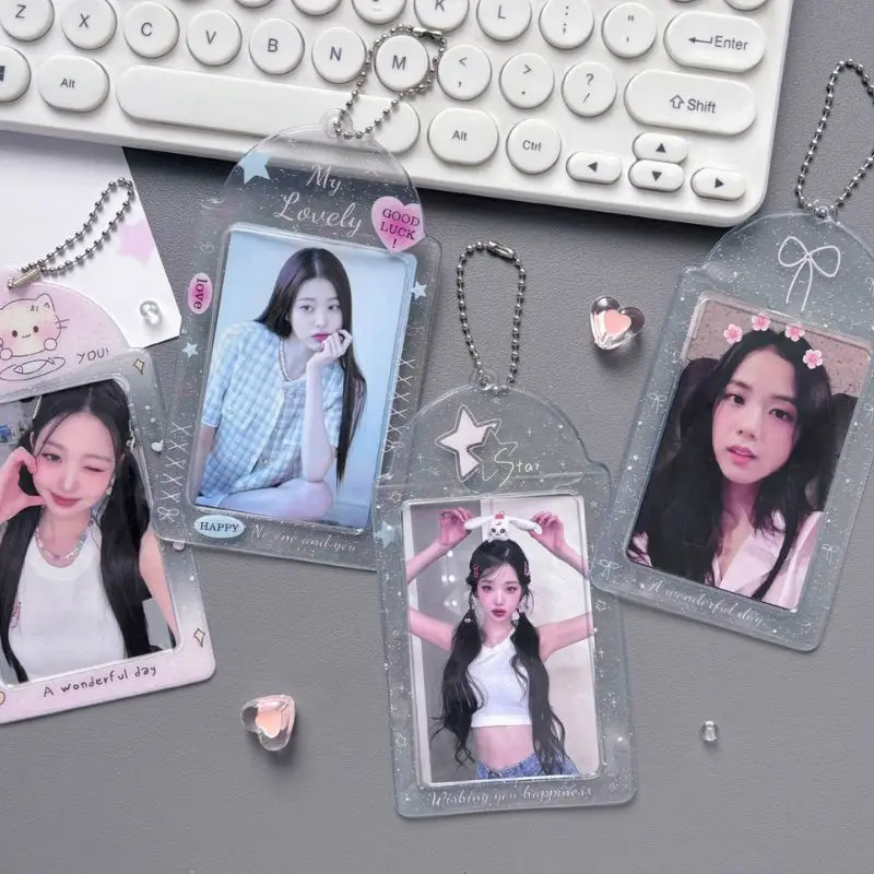 INS Clear Photocard Holder Ins Idol Photo Card Protector Bag Pendant 3 Inch Glitter Cartoon Card Holder ID Holder Photo Sleeve