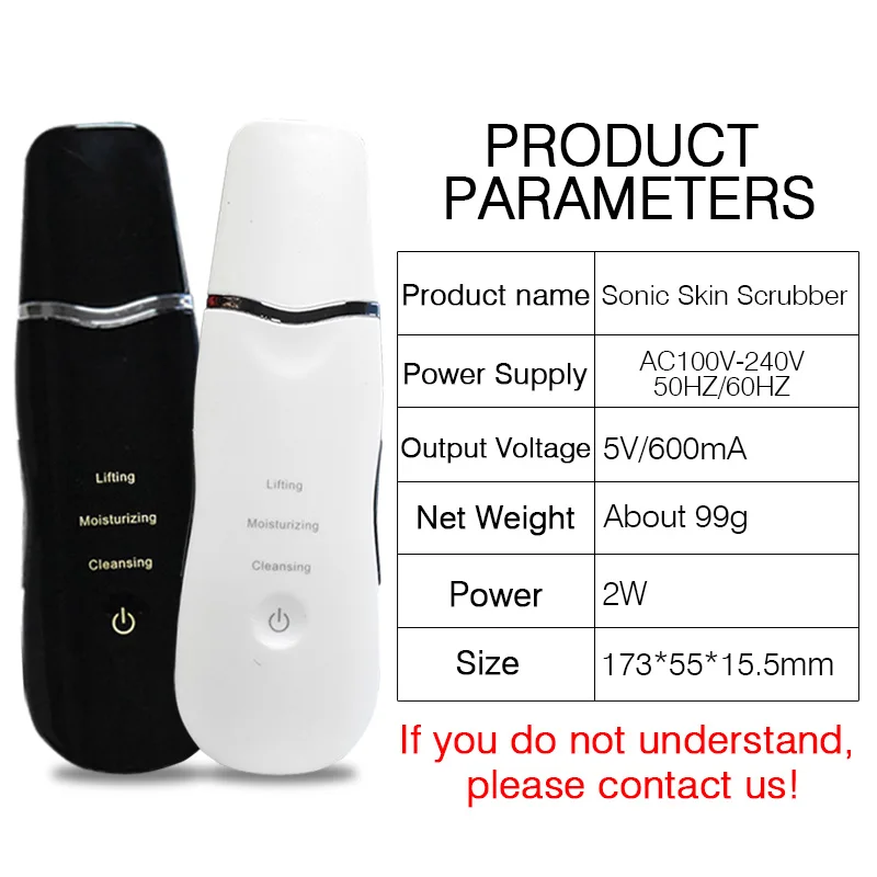 Exfoliante Facial Ultrasónico, Removedor de Puntos Negros por Vibración, Espátula Facial, Limpiador Facial, Peeling por Cavitación, Lifting Facial