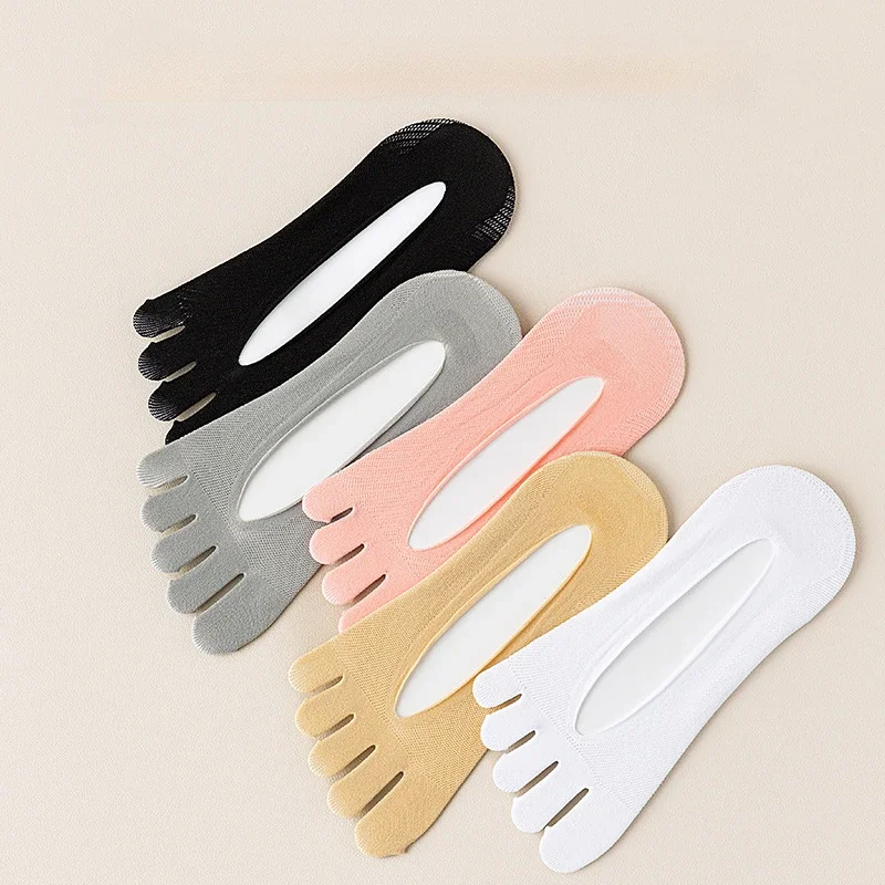 5 Pairs No Show Five Finger Socks Women Summer Mesh Anti-slip  Invisible Slippers Toe Socks Separate Fingers Ladies