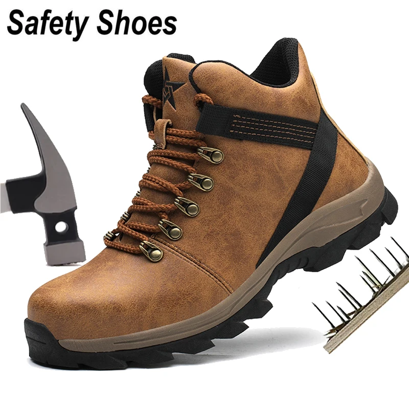 2023 Men Work Safety Boots Anti-smash Anti-puncture Work Sneakers High Top Safety Shoes Men Indestructible Work Boots