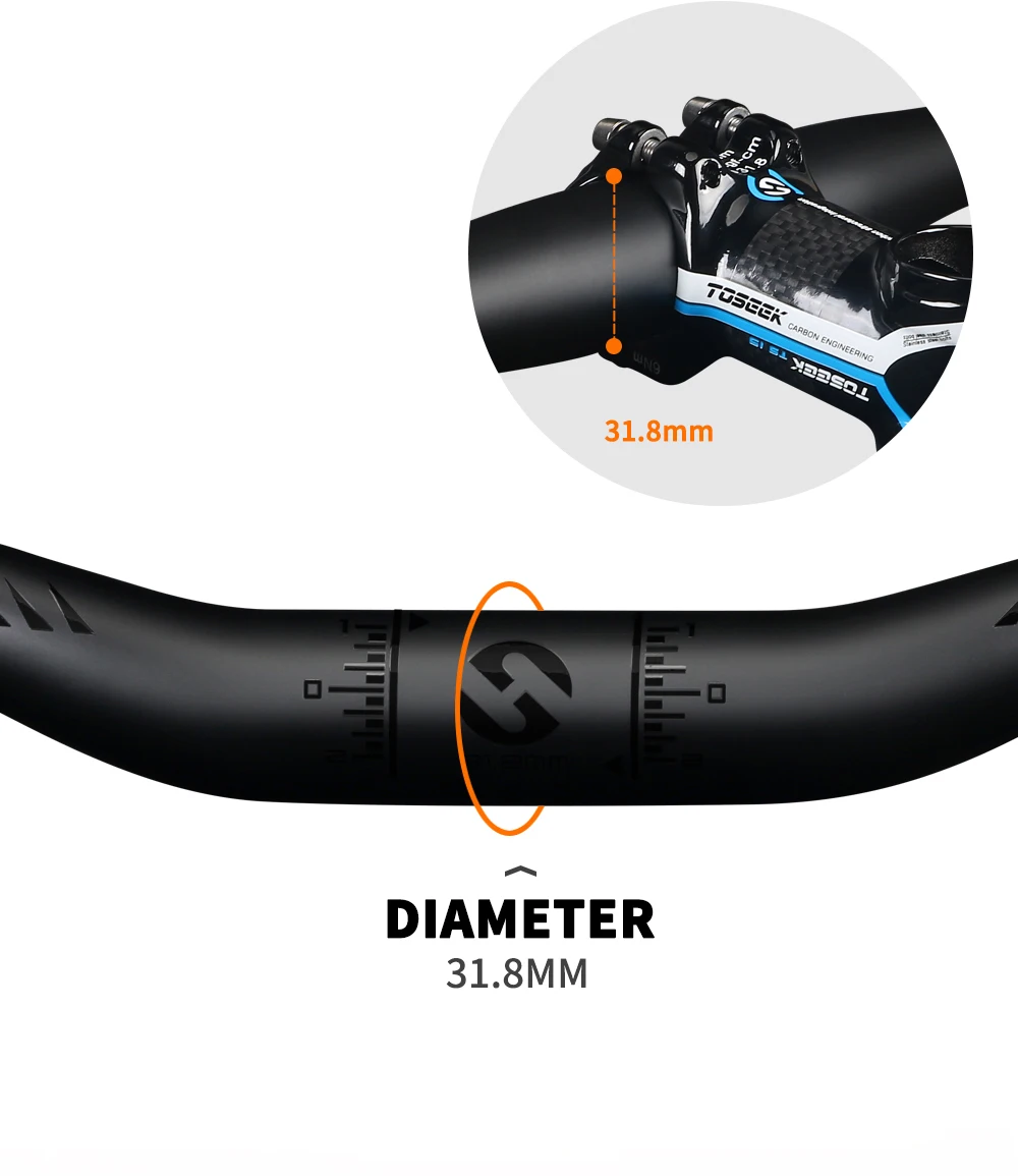 TOSEEK TM11 Schwarz Matt Carbonfaser-Lenker MTB Fahrradlenker Mountainbike-Lenker 31,8mm Riser oder Flachlenker 580-760mm – Detail 10