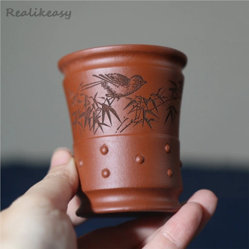2026 Yixing Purple Clay Flower Pot Mini Handmade Carving Bonsai Pot Home Desktop Chinese Style Retro Succulent Flower Pot LJ463