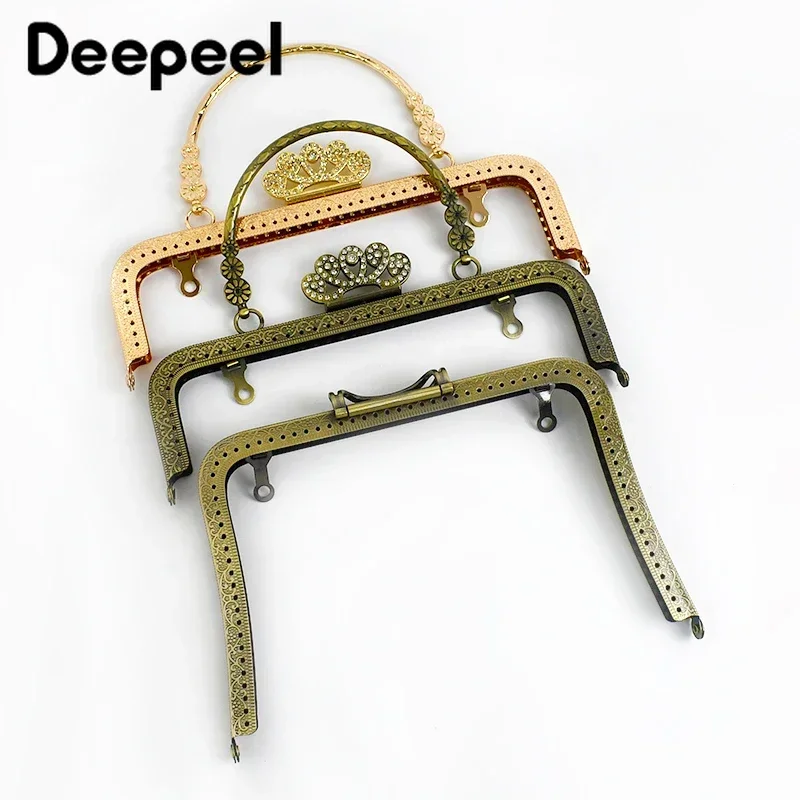 1Pc Deepeel 20CM Metal Embossed Bag Handle Handmade Purse Frame Sewing Brackets DIY Handbag Kiss Clasp Handles for Making Bags