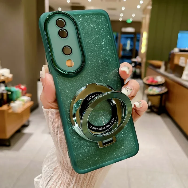 ل انفينيكس الساخن 60 50 60i برو زائد المضادة للصدمات بلينغ حلقة حامل غطاء واقٍ مزخرف لهاتف آيفون بريق بولي يوريثان لينة مع حامل