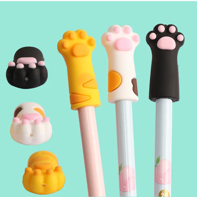 10pcs Cute Cat Claw Pen Holder Portable Environmental Protection Soft Silicone Odorless Kawaii Cartoon Pen Protective Cover